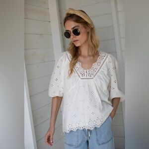 Marea ELOISE EYELET TOP - WHITE - S